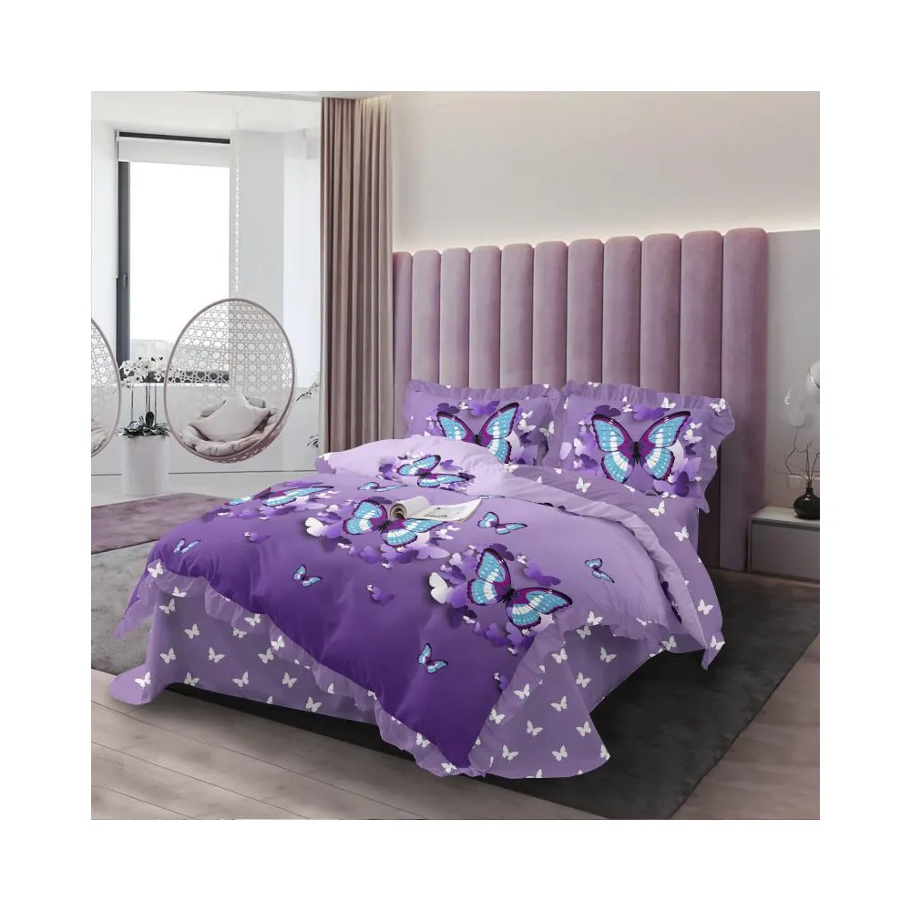 Lenjerie de Lux cu Volanase pentru pat dublu din Bumbac FINET- CPL55