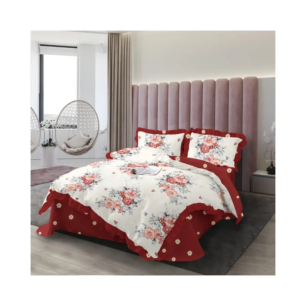 Lenjerie de Lux cu Volanase pentru pat dublu din Bumbac FINET- CPL60