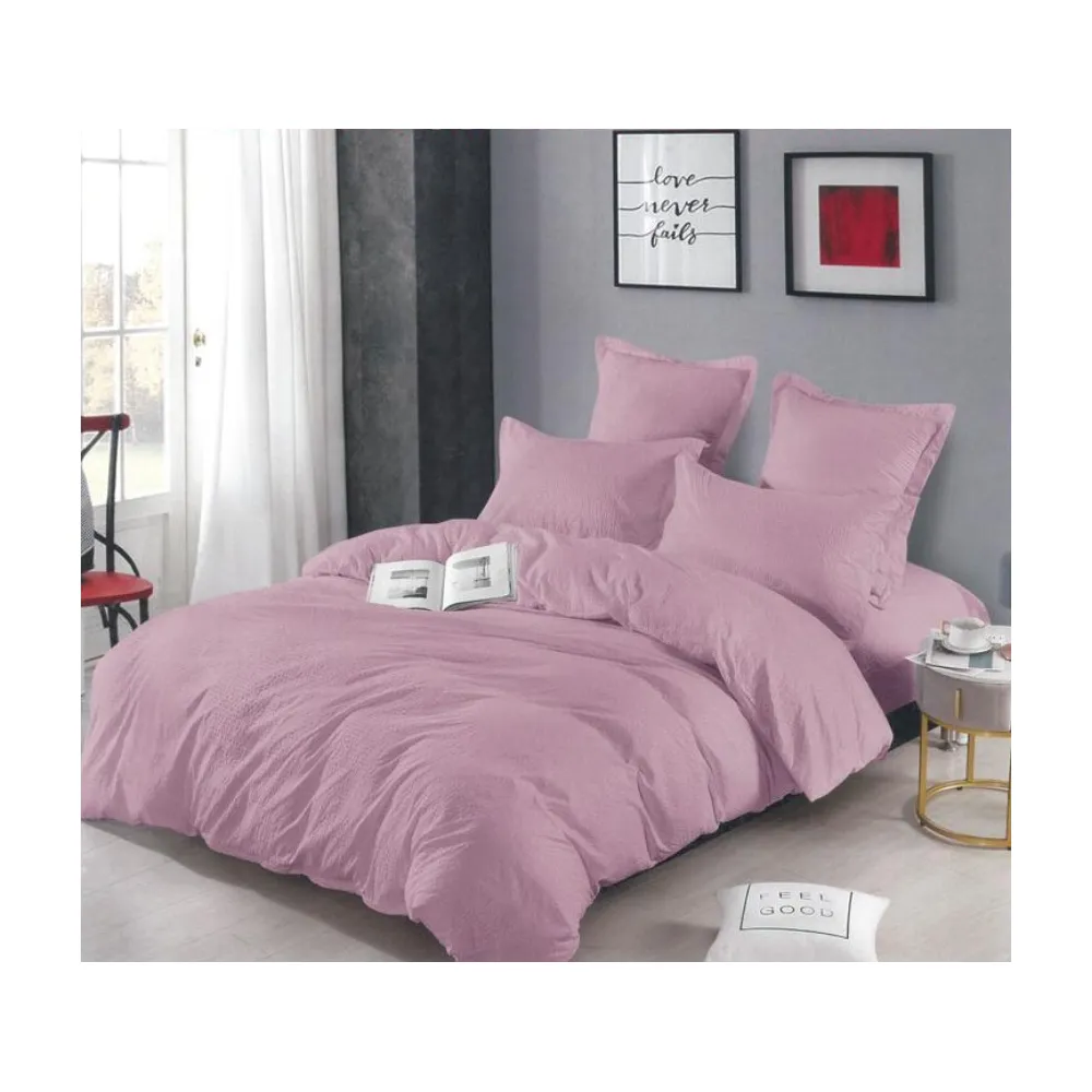 Lenjerie de Pat Dublu, Bumbac Finet-Creponat, 6 Piese, Lila- LJ1095