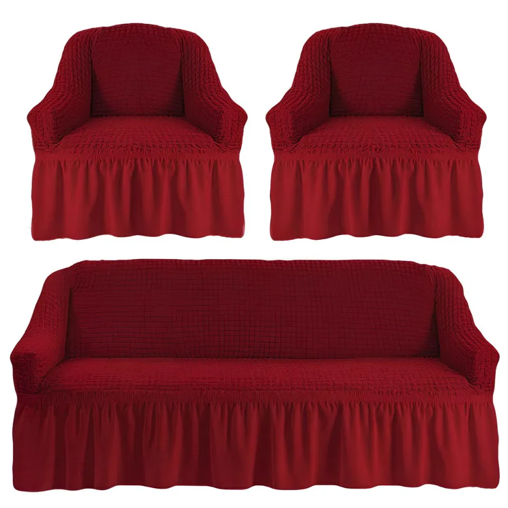 Huse Elastice si Creponate, Canapea 3 Persoane + 2 Fotolii, Bordo - HEP32
