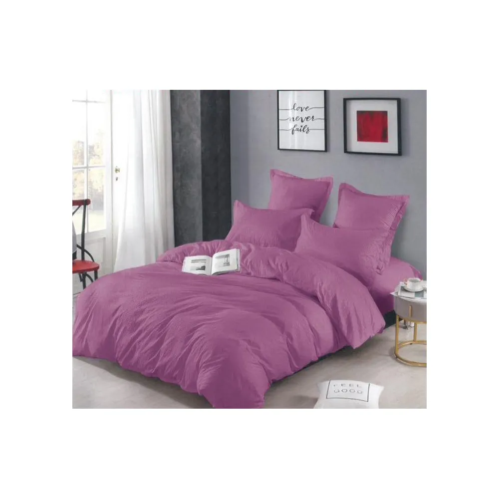 Lenjerie de Pat Dublu, Bumbac Finet-Creponat, 6 Piese, Mov-LJ1106
