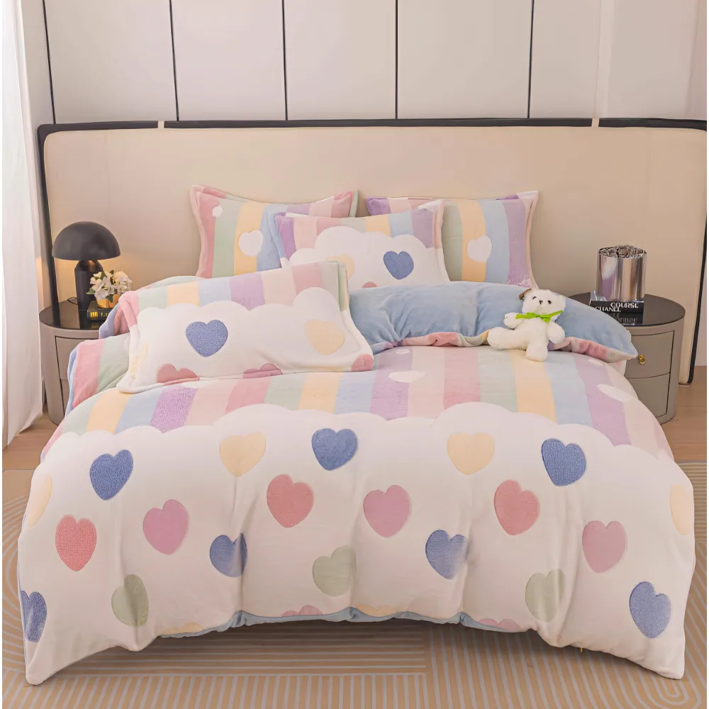 Lenjerie Pufoasa Cocolino Pentru Pat de 1 Persoana  - JO322 Inimi Colorate