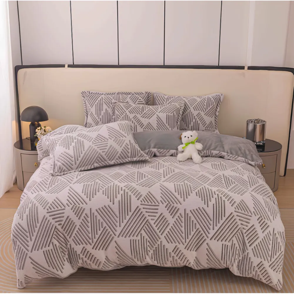 Lenjerie Pufoasa Cocolino Pentru Pat de 1 Persoana  - JO320 Dungi Gri