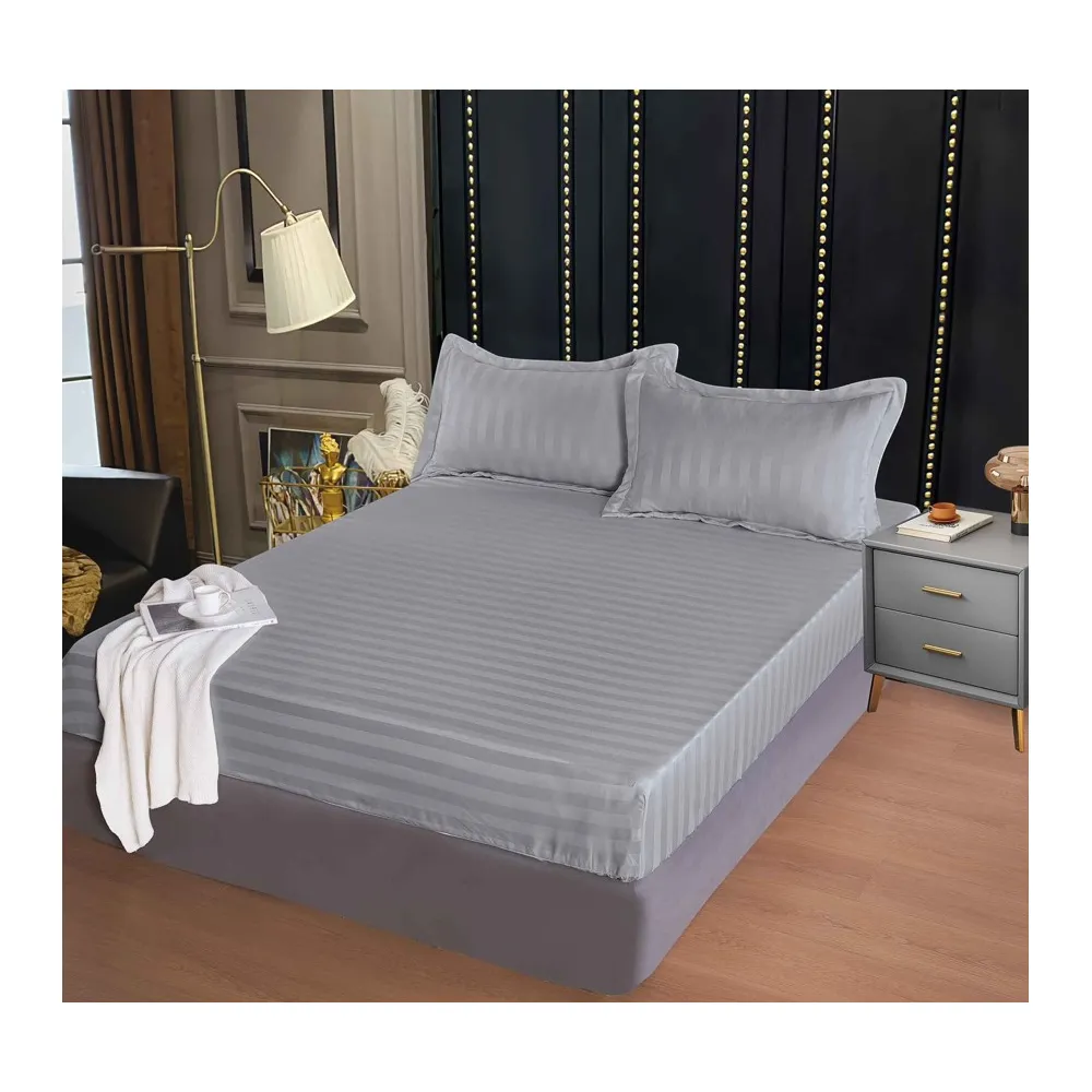 Husa de Pat + 2 Fete de Perna Bumbac Damasc 160x200cm , Gri - CPL348