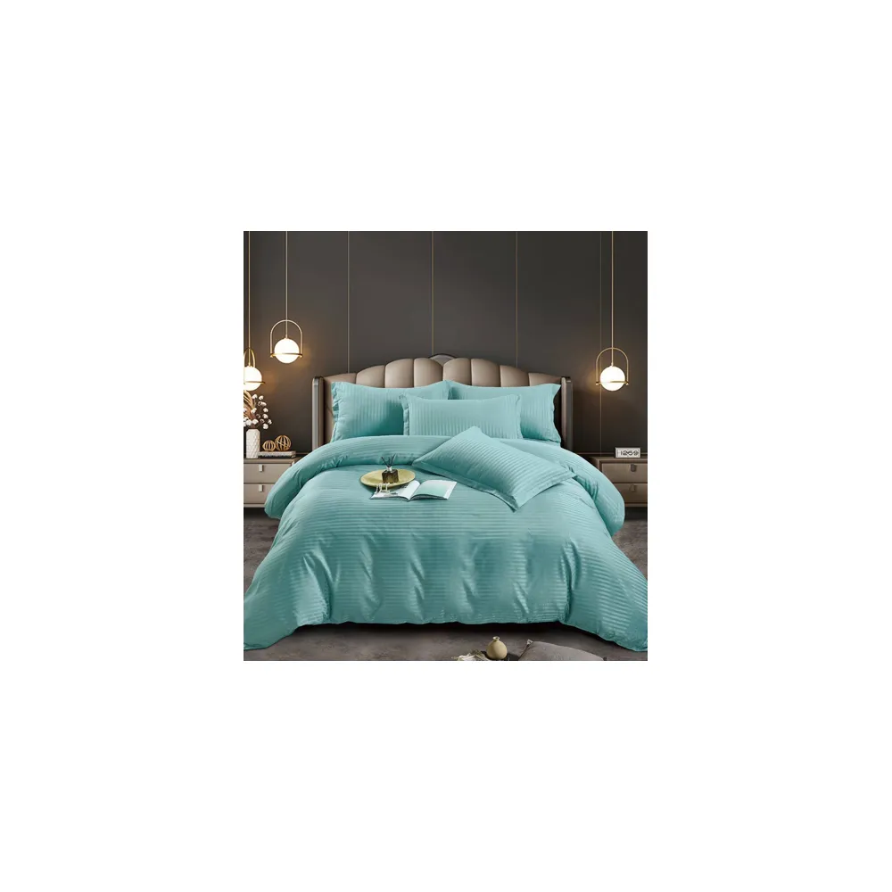 Lenjerie de Pat Damasc 6 Piese, Dungi Duble, Vernil - JOJ797