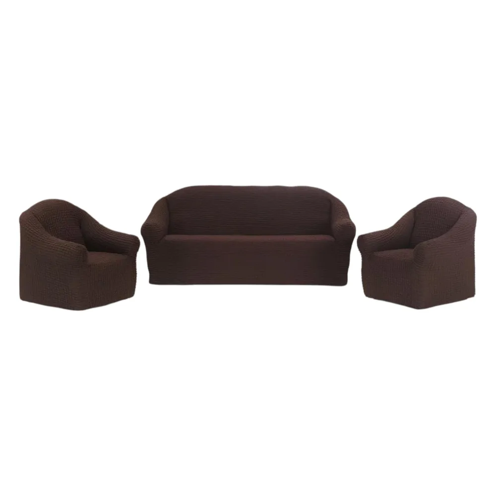 Huse Elastice si Creponate fara Volan, Canapea 3 Persoane + 2 Fotolii, Maro -HEP28