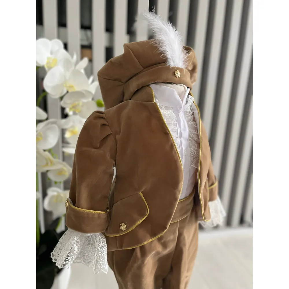 Costum botez print, cappuccino- DPH337