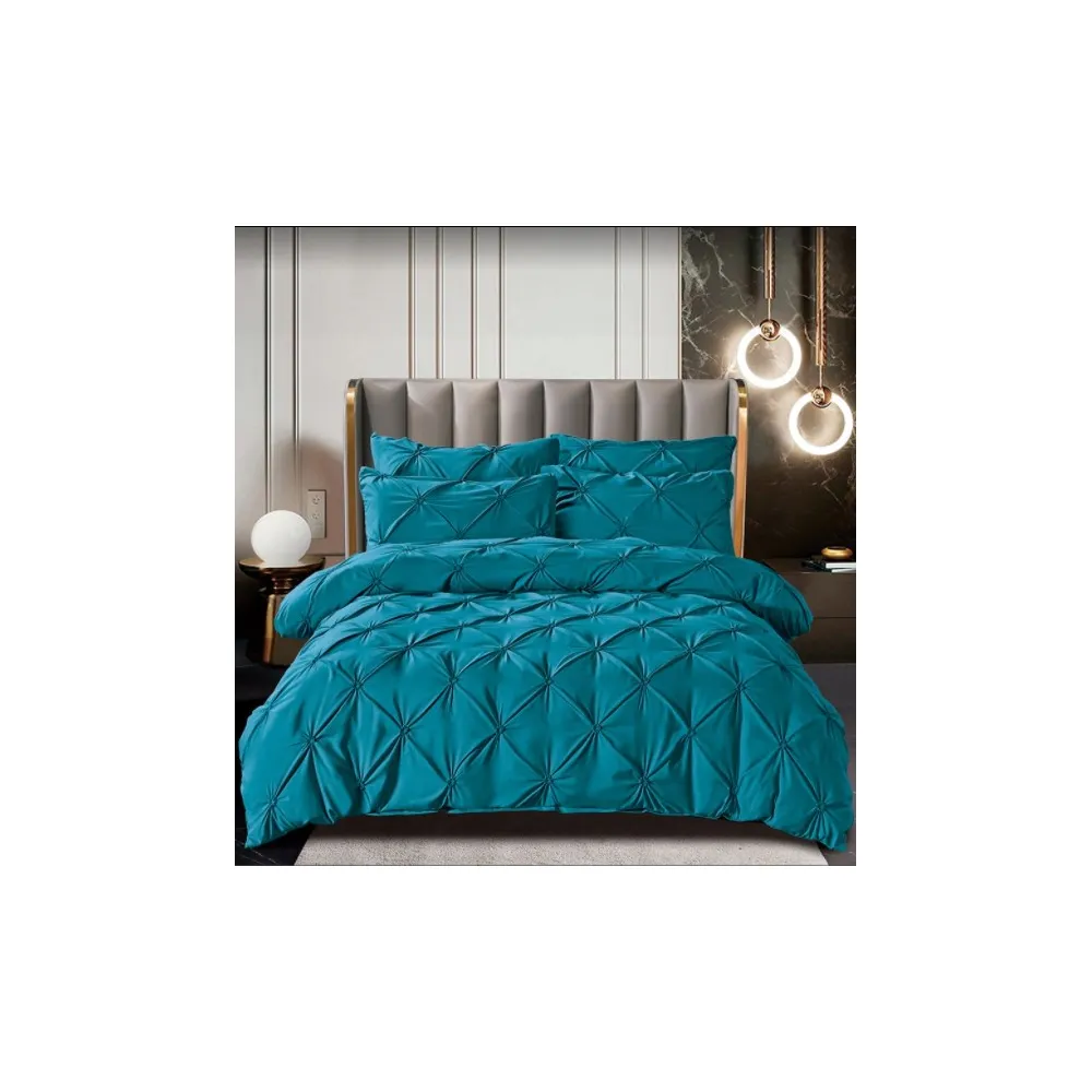 Lenjerie de Pat Finet, Pliuri Brodate, 6 Piese -  JO568 Albastru Deschis