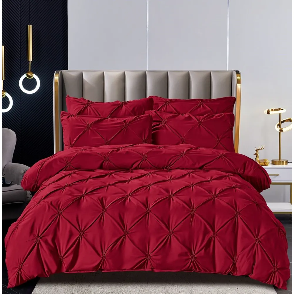 Lenjerie de Pat Finet, Pliuri Brodate, 6 Piese - JO570 Grena