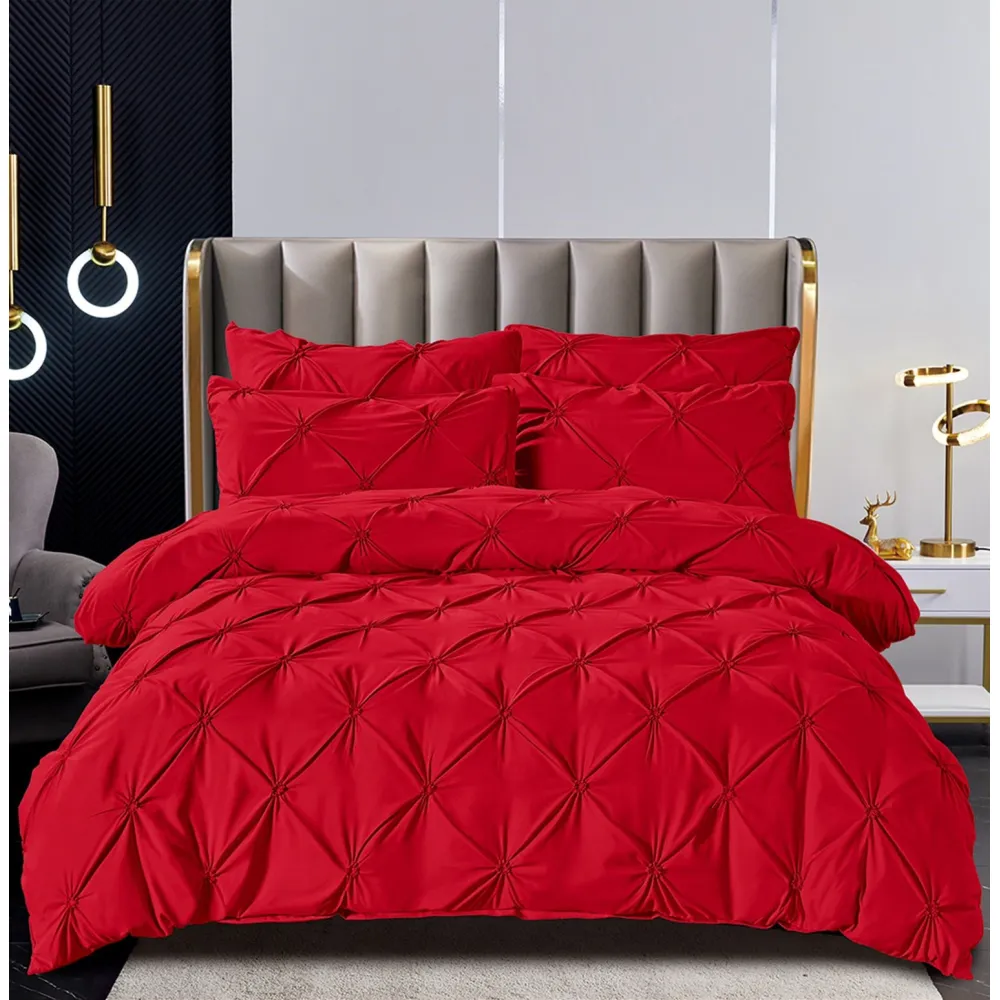 Lenjerie de Pat Finet, Pliuri Brodate, 6 Piese - JO571 Rosu