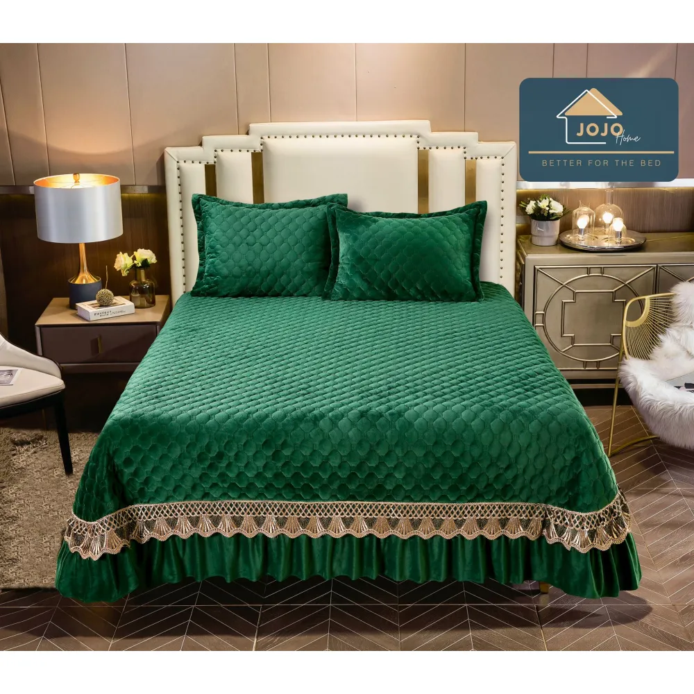 Set Cuvertura Pat Catifea - JO135 Verde