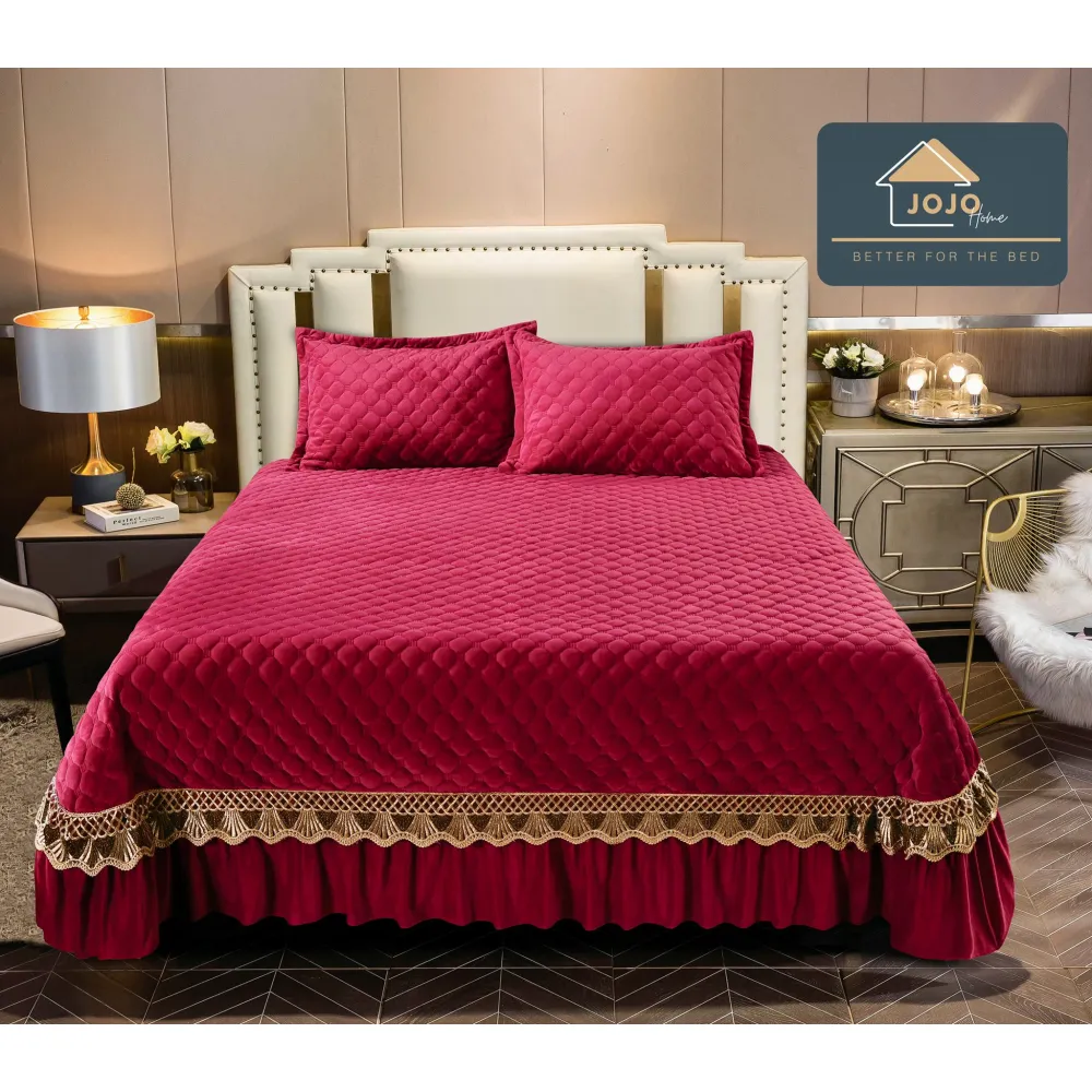 Set Cuvertura Pat Catifea -JO137 Bordo