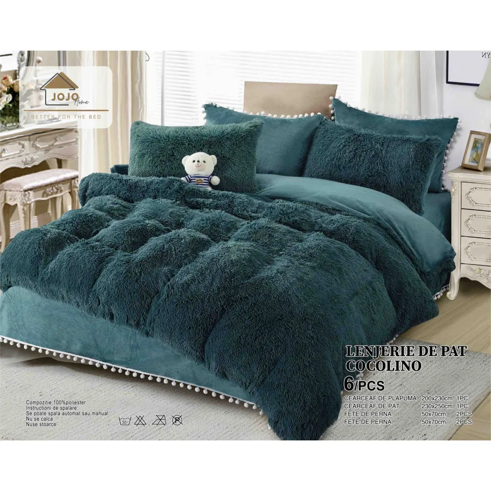 Lenjerie Fluffy Cocolino Super Pufoasa 6 Piese, Verde Petrol - JO483