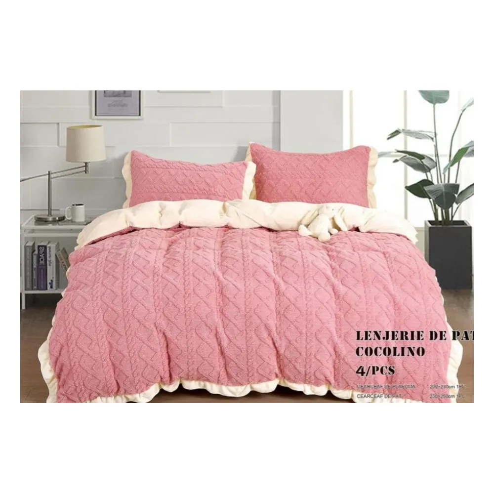Lenjerie Cocolino Cu Blanita Pentru Pat Dublu, 4 piese, Roz - LJ1001