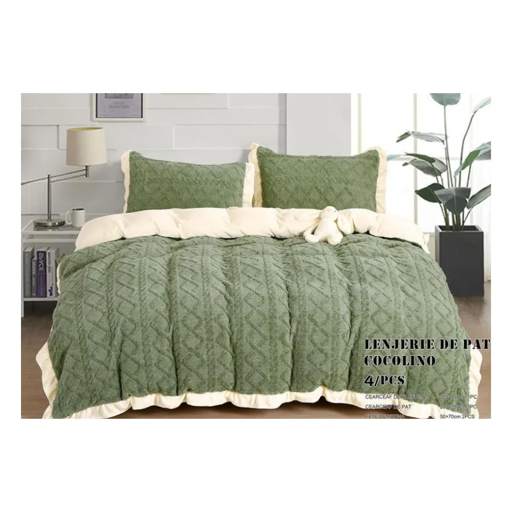 Lenjerie Cocolino Cu Blanita Pentru Pat Dublu, 4 piese, Verde- LJ1002