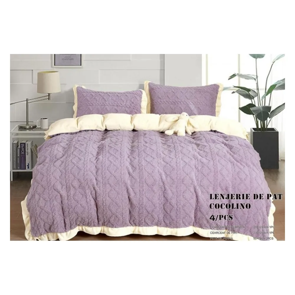Lenjerie Cocolino Cu Blanita Pentru Pat Dublu, 4 piese, Lila- LJ1004