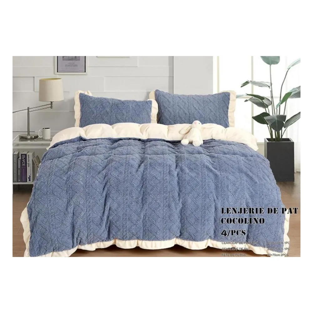 Lenjerie Cocolino Cu Blanita Pentru Pat Dublu, 4 piese, Gri- LJ1005