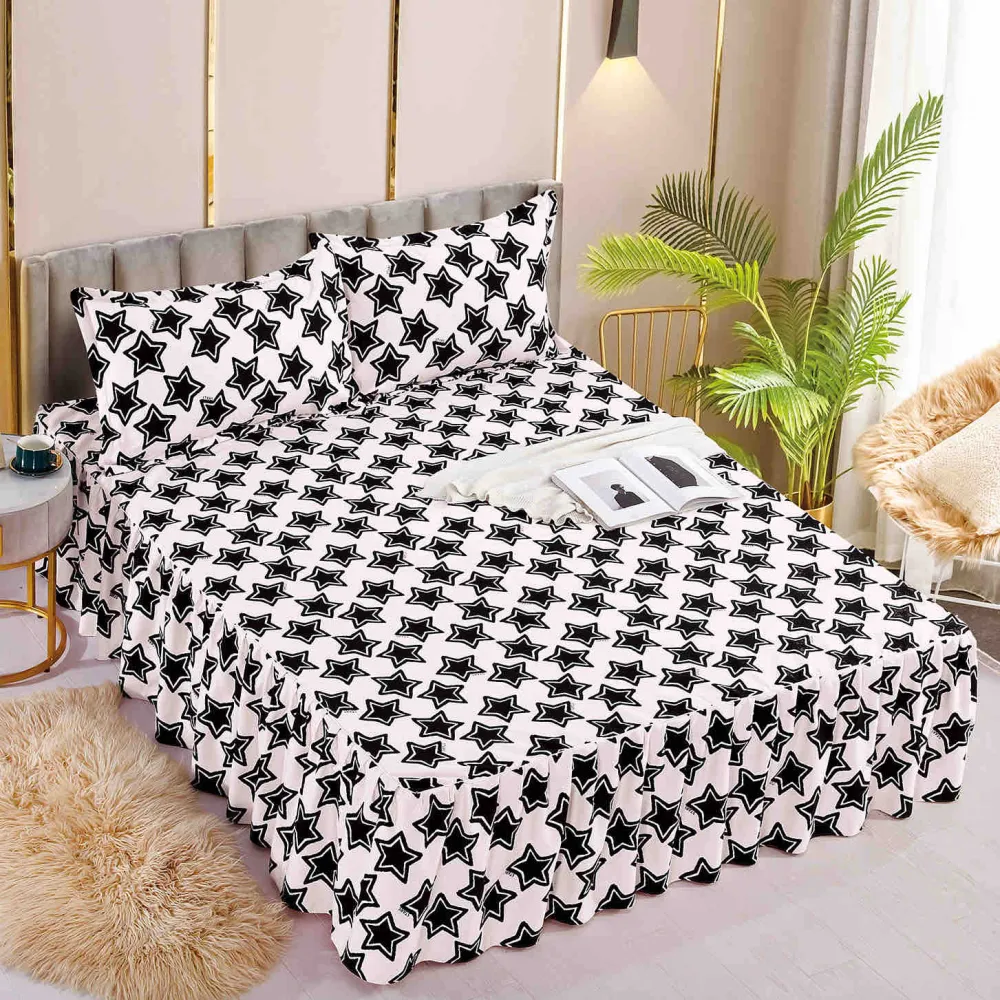 Cearceaf De Pat Cu Volane si 2 Fete De Perna Bumbac Finet - JOJ74