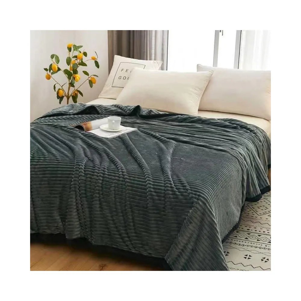 Patura Cocolino Gofrata Pentru Pat Dublu, Gri Inchis- LJ962