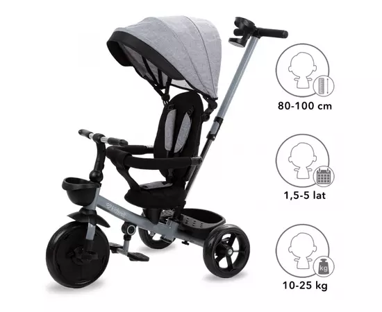 Tricicleta cu sezut rotativ si roti cu spuma EVA Kidwell Axel - Gri