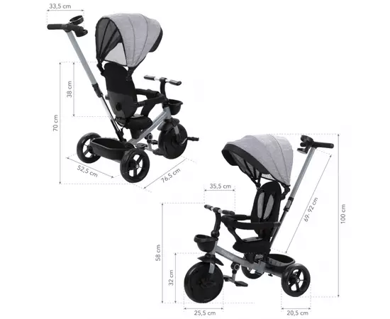 Tricicleta cu sezut rotativ si roti cu spuma EVA Kidwell Axel - Gri