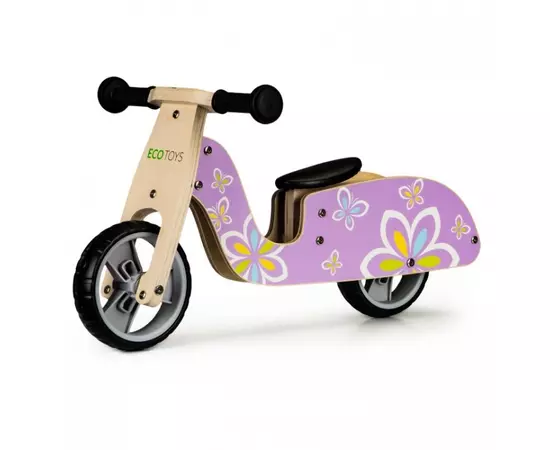 Bicicleta de echilibru din lemn cu roti EVA Ecotoys LC-V1330 - Violet cu fluturasi