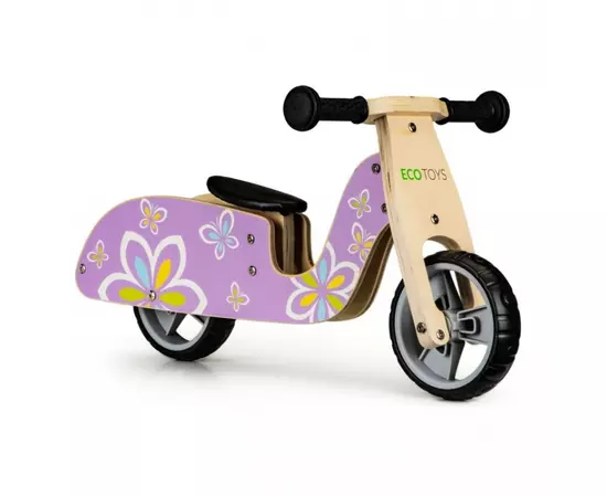 Bicicleta de echilibru din lemn cu roti EVA Ecotoys LC-V1330 - Violet cu fluturasi