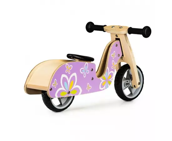 Bicicleta de echilibru din lemn cu roti EVA Ecotoys LC-V1330 - Violet cu fluturasi