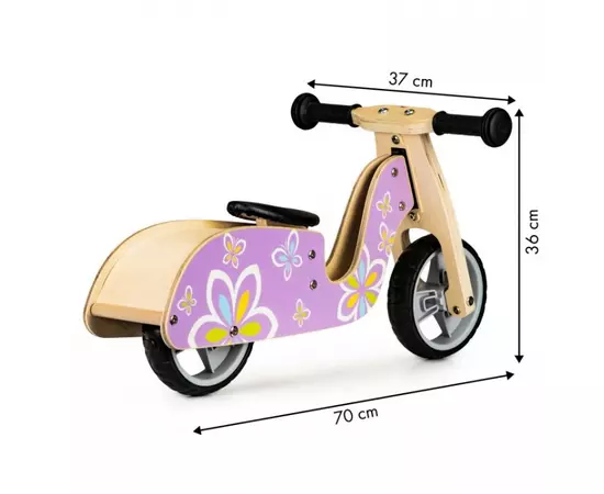 Bicicleta de echilibru din lemn cu roti EVA Ecotoys LC-V1330 - Violet cu fluturasi