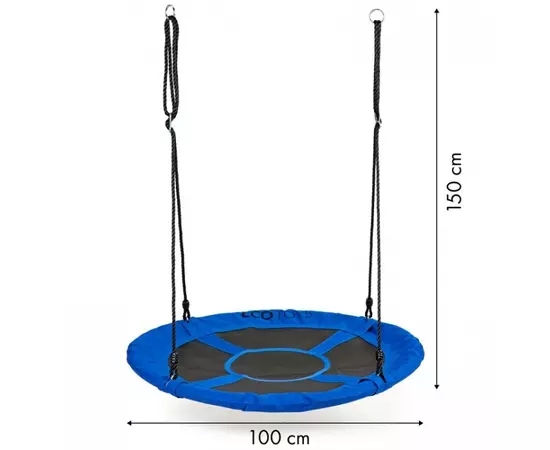 Leagan pentru copii rotund, tip cuib de barza, suspendat, 100 cm, Ecotoys MIR6001 - Albastru