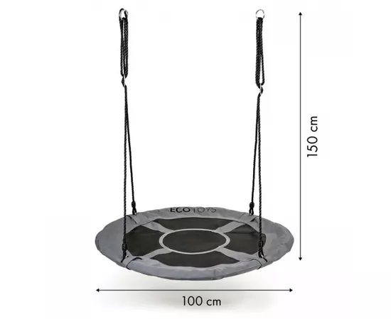 Leagan pentru copii rotund, tip cuib de barza, suspendat, 100 cm, Ecotoys MIR6001 - Gri