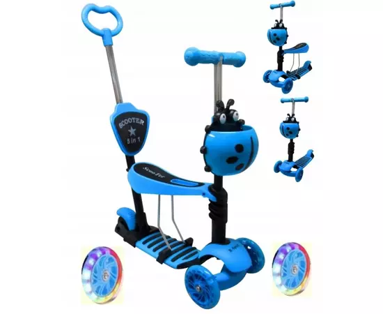 Trotineta 5 in 1, roti cu LED, platforma antiderapanta, JR R-Sport - Albastru