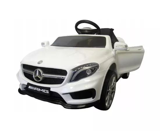 Masinuta electrica cu telecomanda, roti EVA, scaun piele Mercedes GLA45 - Alb Masinuta electrica cu telecomanda, roti EVA, scaun piele Mercedes GLA45 - Alb