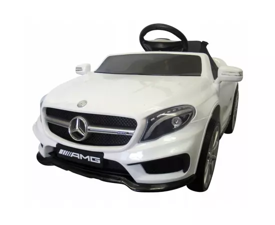 Masinuta electrica cu telecomanda, roti EVA, scaun piele Mercedes GLA45 - Alb Masinuta electrica cu telecomanda, roti EVA, scaun piele Mercedes GLA45 - Alb