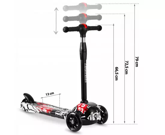 Trotineta cu roti cu LED Ricokids Piko 765010 - Negru -  Alb - Rosu