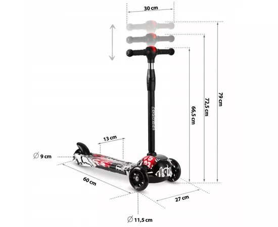 Trotineta cu roti cu LED Ricokids Piko 765010 - Negru -  Alb - Rosu