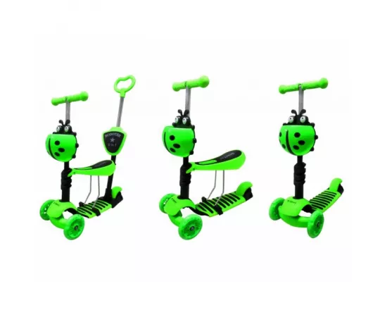 Trotineta 5 in 1, roti cu LED, platforma antiderapanta, JR R-Sport - Verde