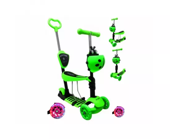 Trotineta 5 in 1, roti cu LED, platforma antiderapanta, JR R-Sport - Verde
