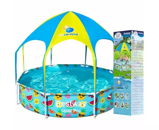 Piscina structura metalica, pentru copii, rotunda, cu pavilion, 244x51 cm, Bestway