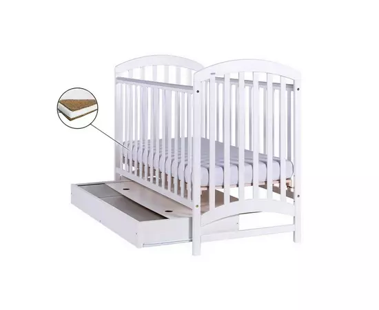 Patut Eurogloria Como cu sertar - Alb cu Bej + Saltea Cocos 10 cm