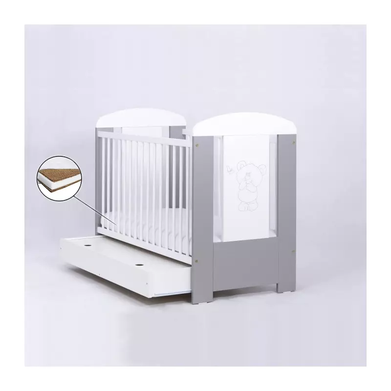 Patut Eurogloria Bear cu sertar - Silver + Saltea Cocos 8 Cm