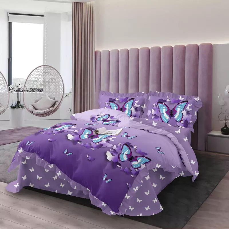 Lenjerie de Lux cu Volanase pentru pat dublu din Bumbac FINET- CPL55