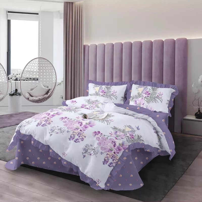 Lenjerie de Lux cu Volanase pentru pat dublu din Bumbac FINET- CPL58