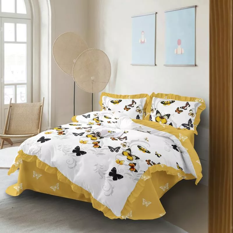 Lenjerie de Lux cu Volanase pentru pat dublu din Bumbac FINET- CPL66