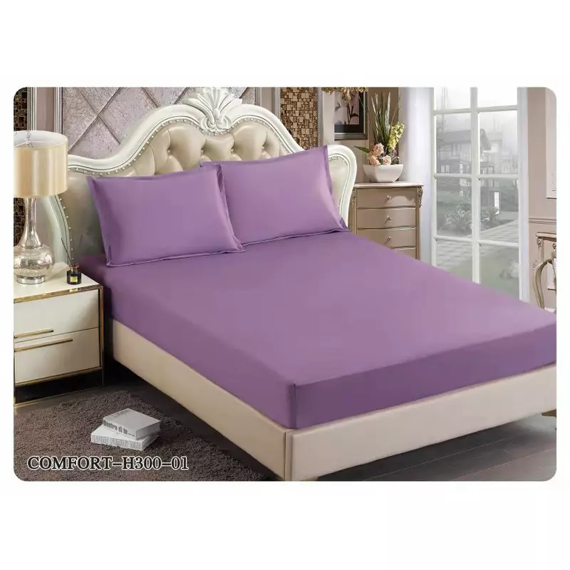 Husa de Pat Tercot cu Elastic + 2 Fete de Perna pentru Pat Dublu Mov  - EAT201