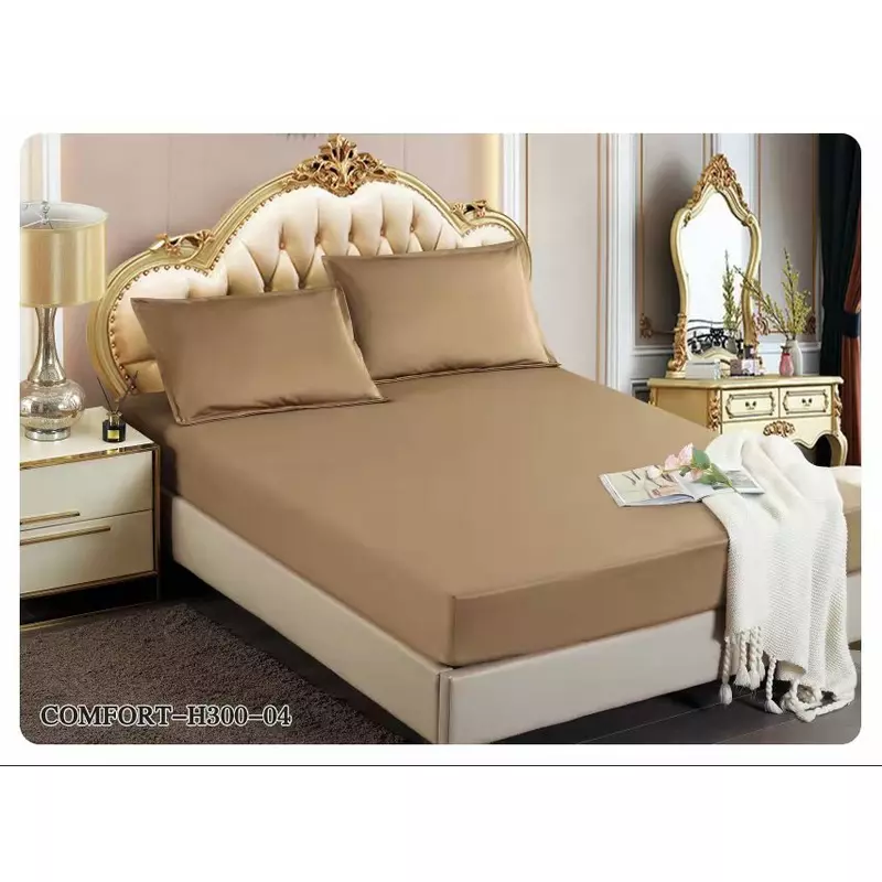 Husa de Pat Tercot cu Elastic + 2 Fete de Perna pentru Pat Dublu Bej   - EAT204