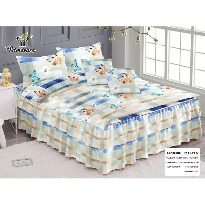Lenjerie de Lux cu Volanase pentru pat dublu din Bumbac FINET Gros - CPL120