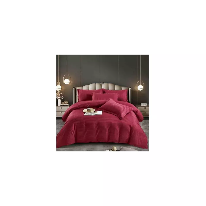 Lenjerie de Pat Damasc, 1 Persoana, 4 Piese, Bordo-JO249