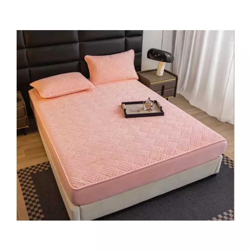 Husa de Saltea Tip Topper cu Elastic + 2 Fete de Perna pentru Pat Dublu ROZ - ION26