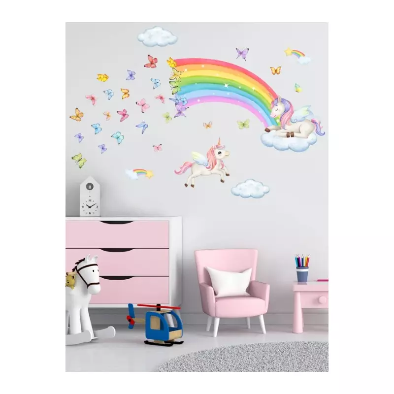 Sticker Perete Autocolant Unicorni si Curcubeu - 20629